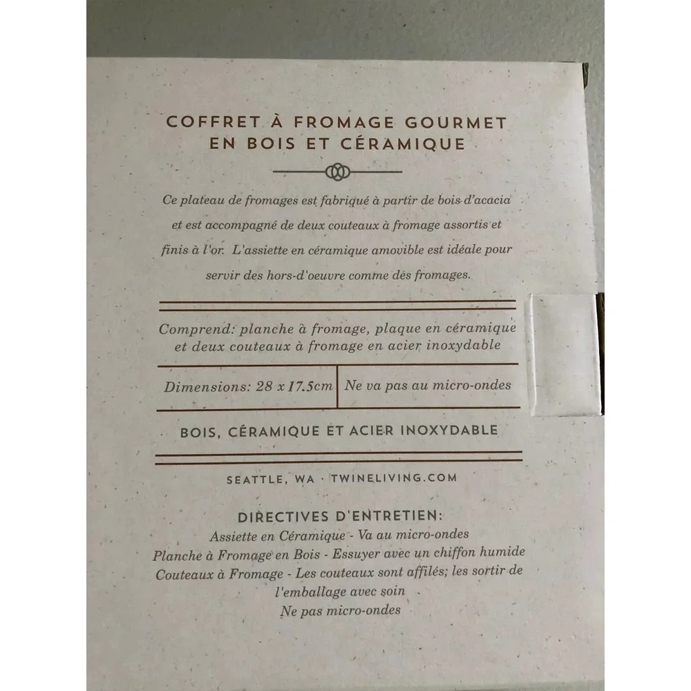 Gourmet Wood & Ceramic Cheese Board Gift Set New In Box By Twine Living Co